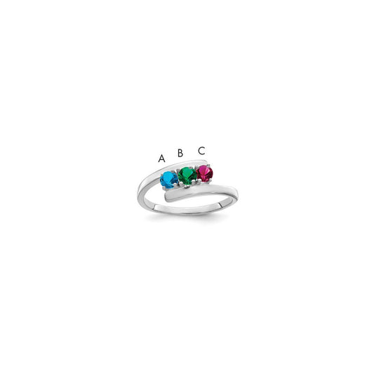 Sterling Silver Rhodium-plated Synthetic 3 Stone Mother's Ring
