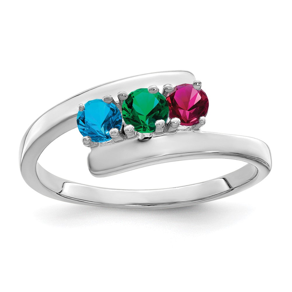 14k White Gold Genuine 3 Stone Mother's Ring