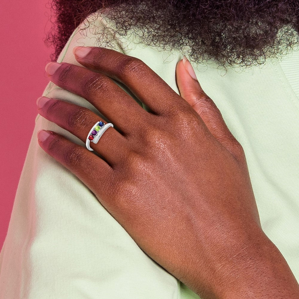 Sterling Silver Rhodium-plated Synthetic 4 Stone Mother's Ring