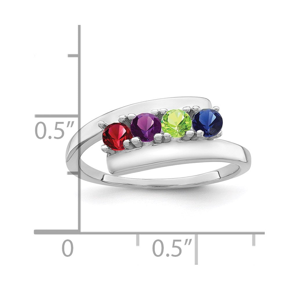 Sterling Silver Rhodium-plated Synthetic 4 Stone Mother's Ring