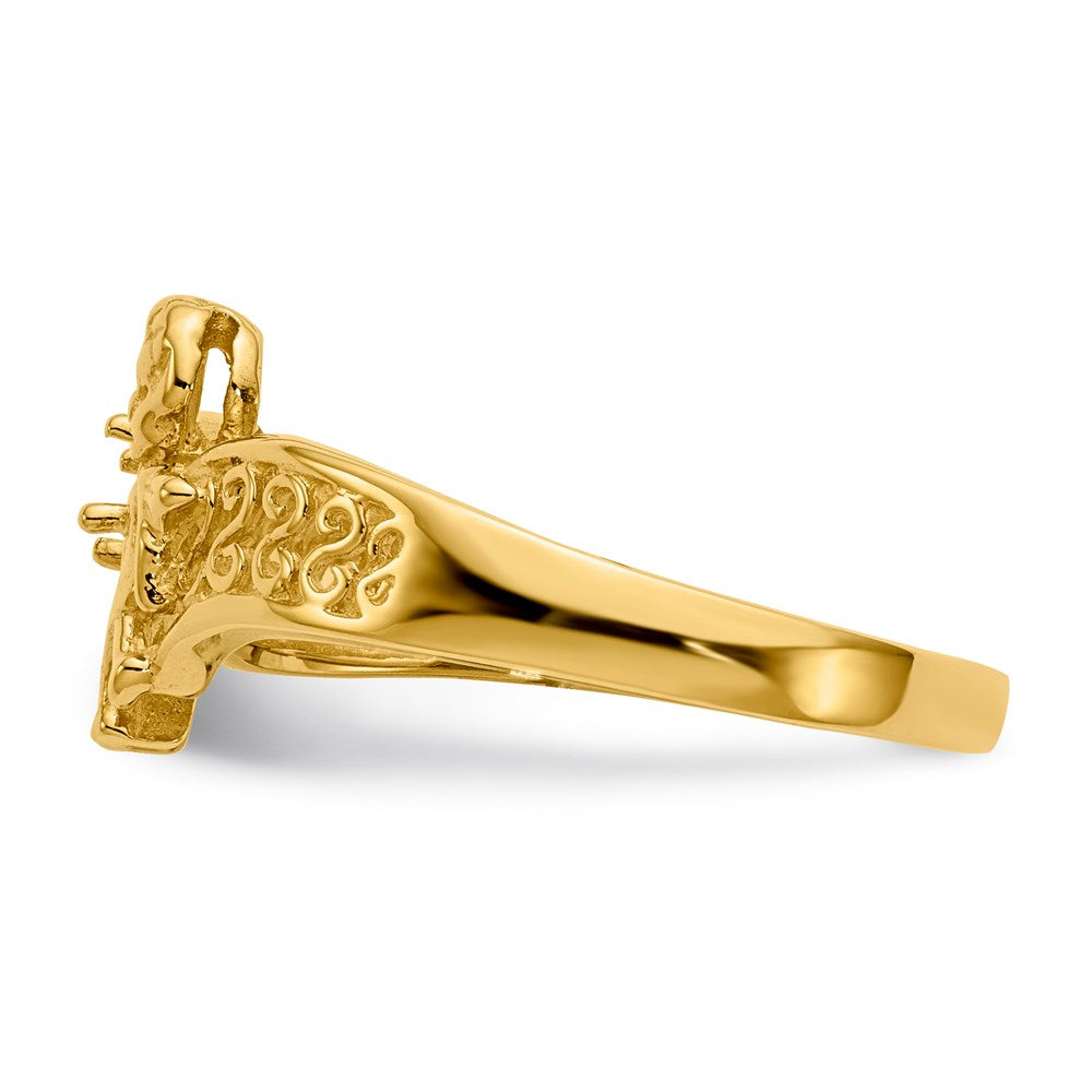 14k Yellow Gold Polished 1-Stone Mothers Ring with Angel on Band Mounting