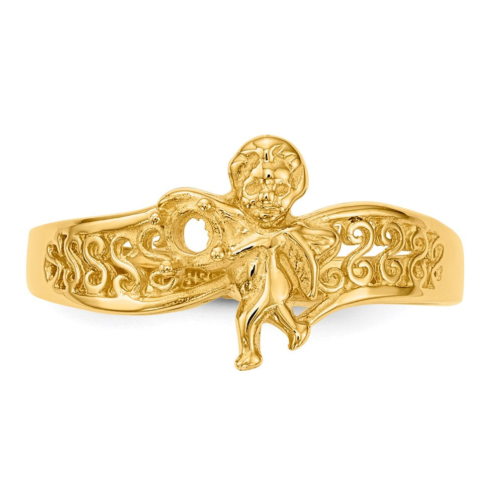 14k Yellow Gold Polished 1-Stone Mothers Ring with Angel on Band Mounting