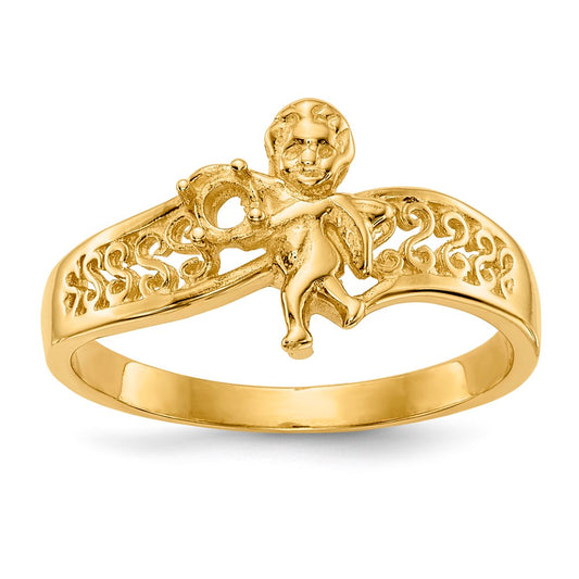 14k Yellow Gold Polished 1-Stone Mothers Ring with Angel on Band Mounting