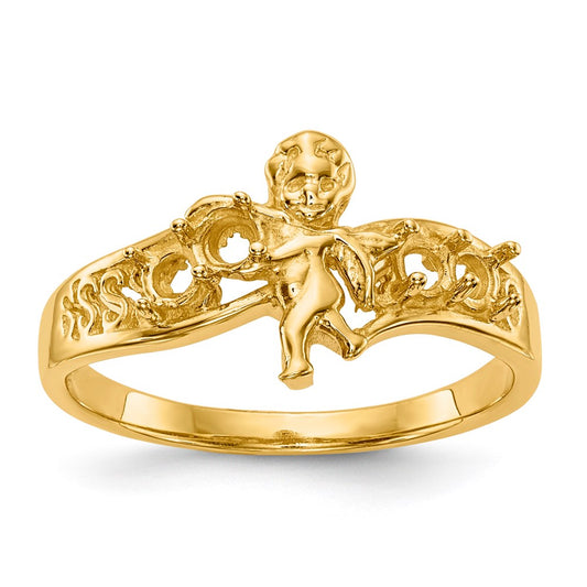 14k Yellow Gold Polished 4-Stone Mothers Ring with Angel on Band Mounting