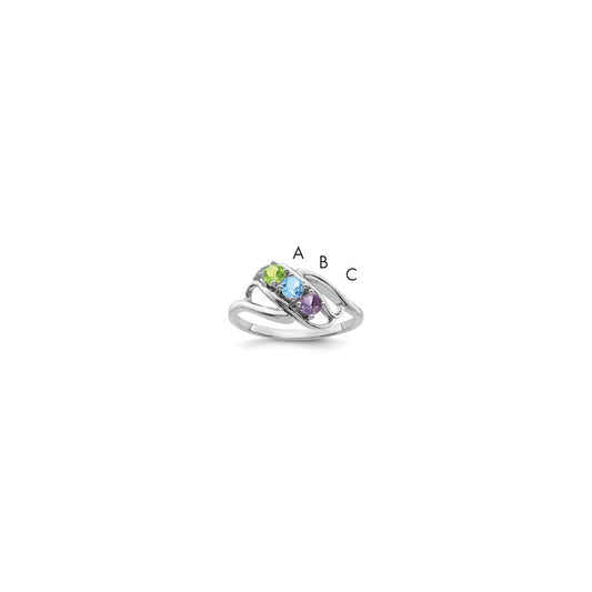 Sterling Silver Rhodium-plated Synthetic 3 Stone Mother's Ring