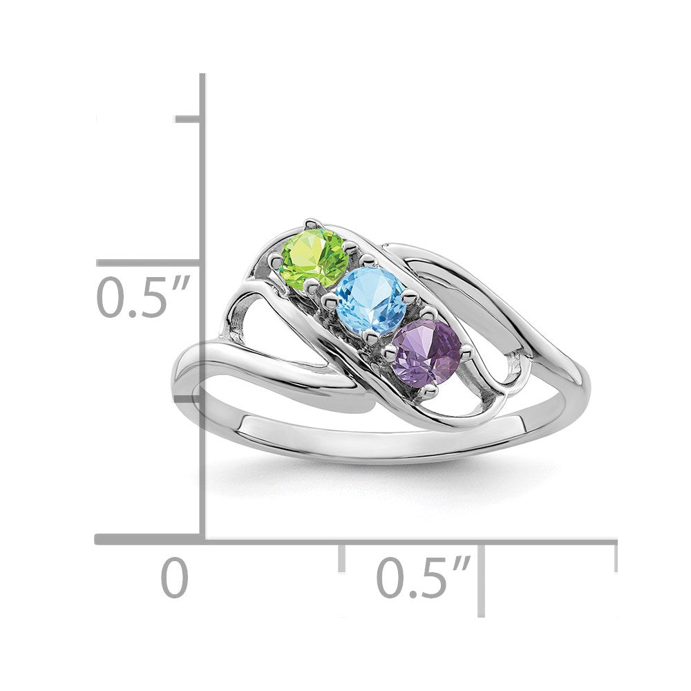 Sterling Silver Rhodium-plated Synthetic 3 Stone Mother's Ring