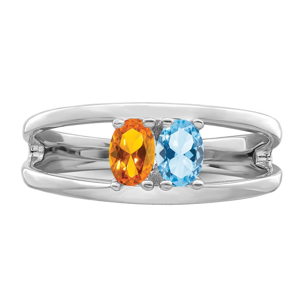 Sterling Silver Rhodium-plated Synthetic 2 Stone Mother's Ring