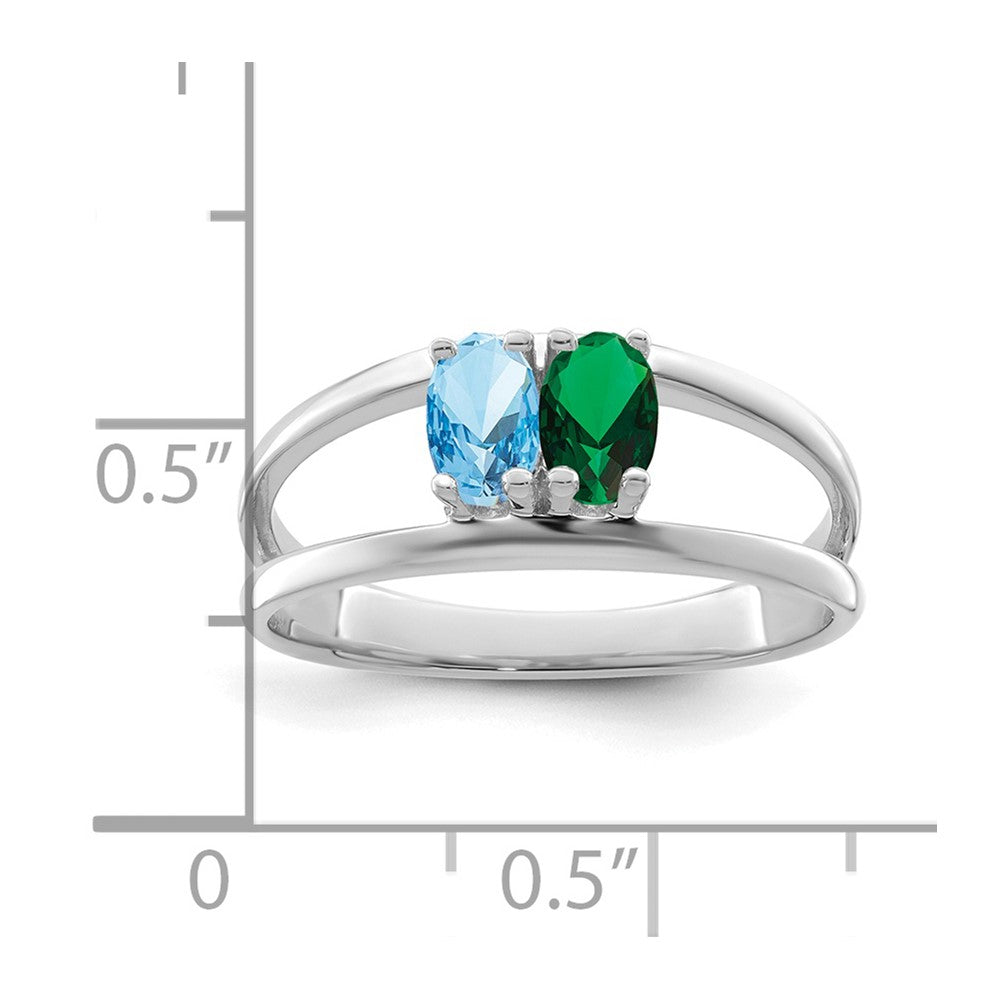 Sterling Silver Rhodium-plated Synthetic 2 Stone Mother's Ring