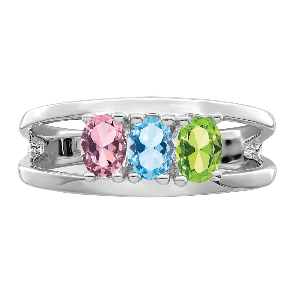 Sterling Silver Rhodium-plated Synthetic 3 Stone Mother's Ring