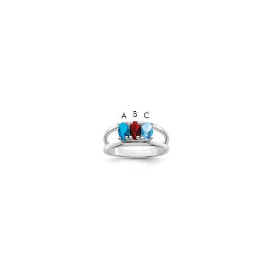 Sterling Silver Rhodium-plated Synthetic 3 Stone Mother's Ring