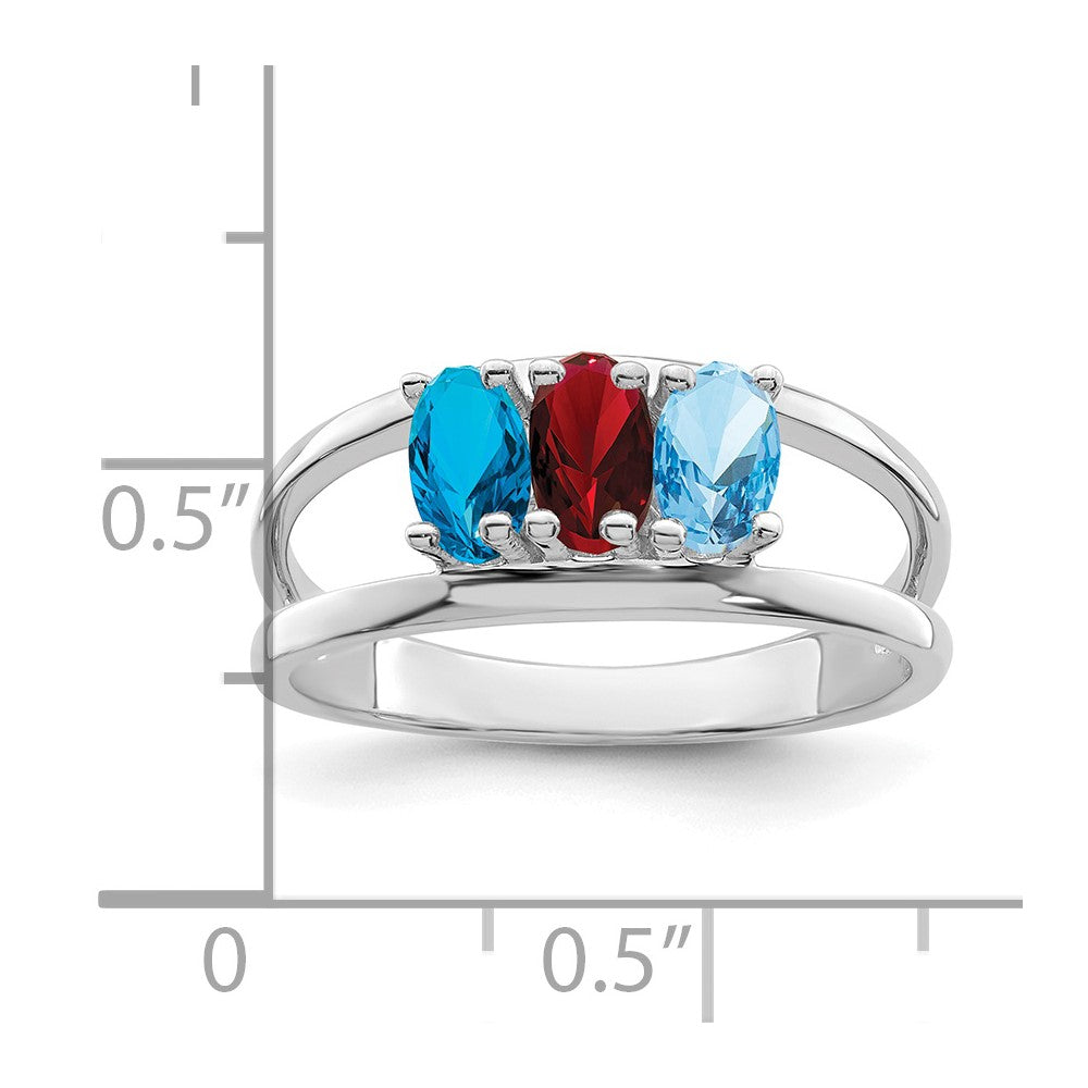 Sterling Silver Rhodium-plated Synthetic 3 Stone Mother's Ring