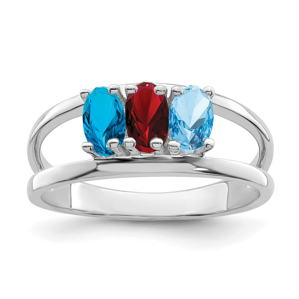 Sterling Silver Rhodium-plated Synthetic 3 Stone Mother's Ring