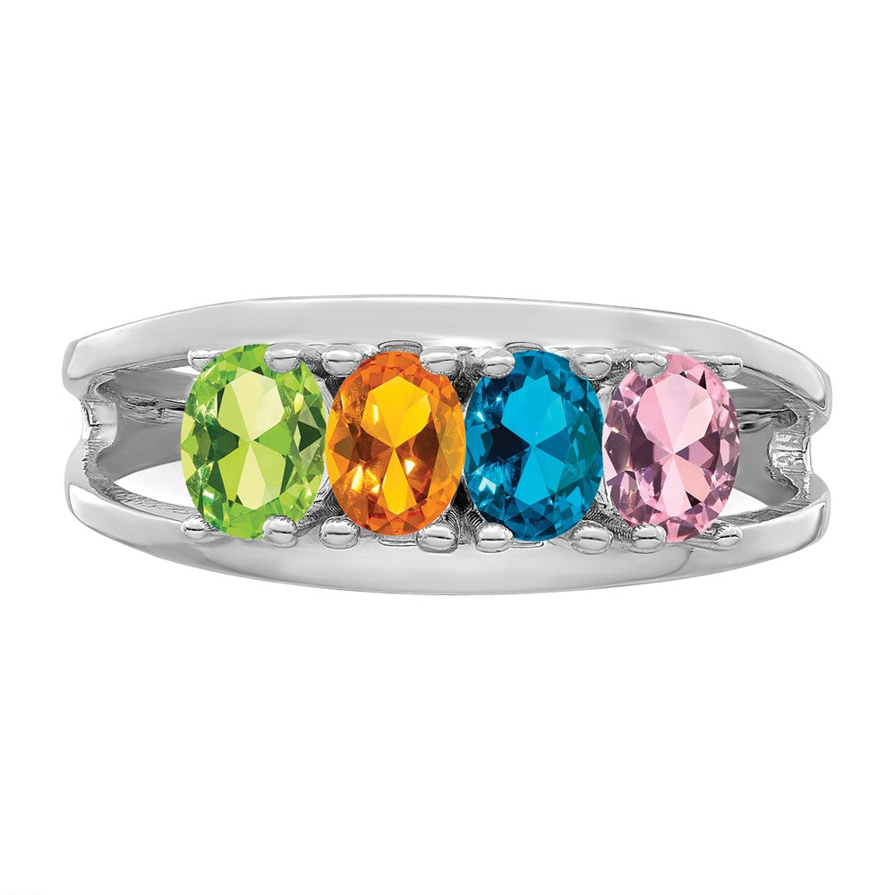 14k White Gold Synthetic Family Jewelry Ring