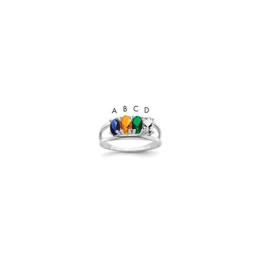 Sterling Silver Rhodium-plated Synthetic 4 Stone Mother's Ring