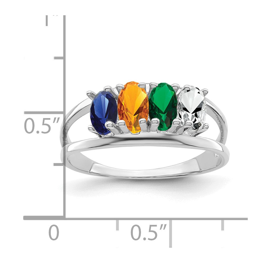 Sterling Silver Rhodium-plated Synthetic 4 Stone Mother's Ring