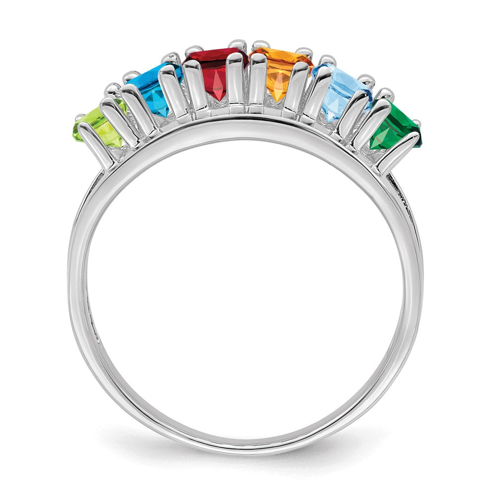 Sterling Silver Rhodium-plated Synthetic 6 Stone Mother's Ring