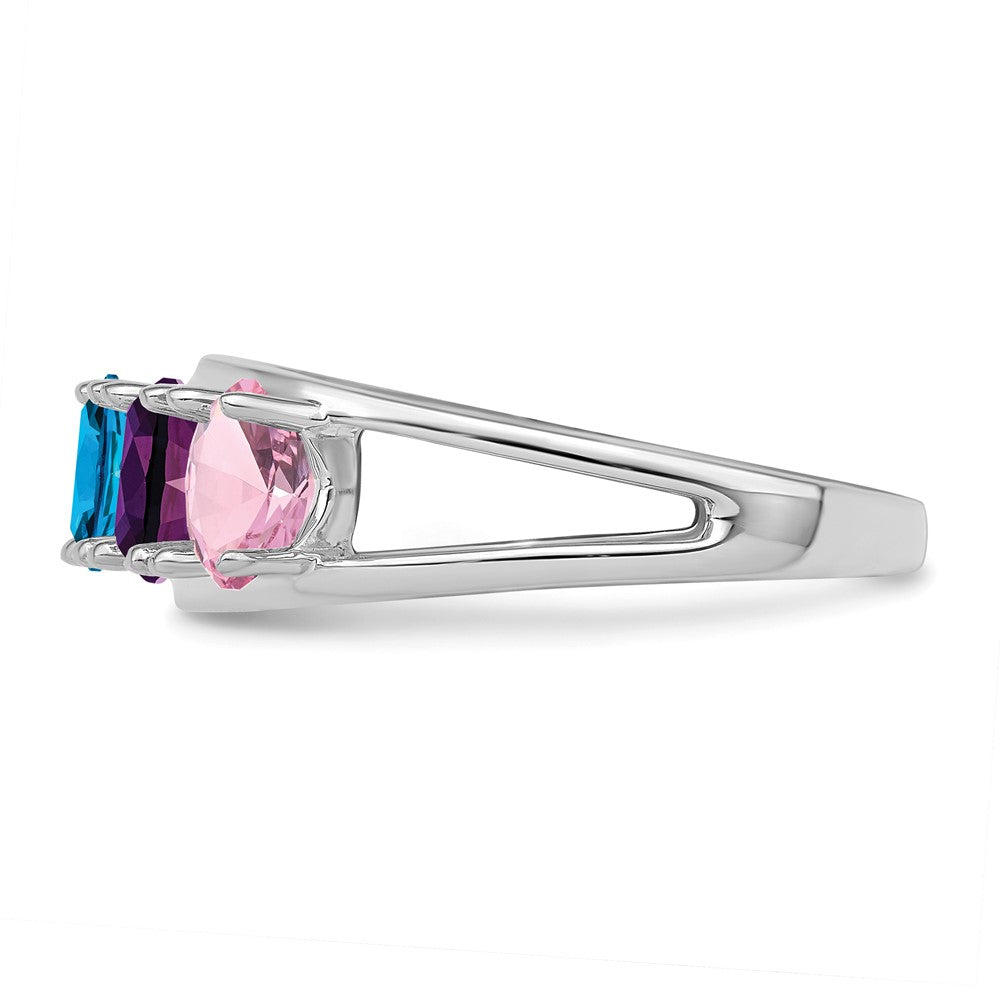 Sterling Silver Rhodium-plated Synthetic 6 Stone Mother's Ring