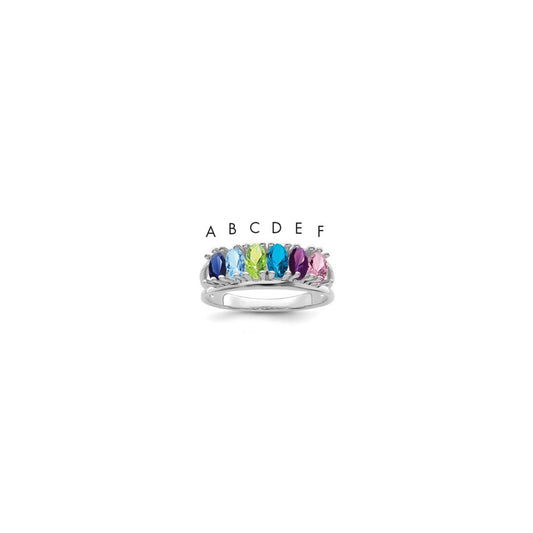 Sterling Silver Rhodium-plated Synthetic 6 Stone Mother's Ring