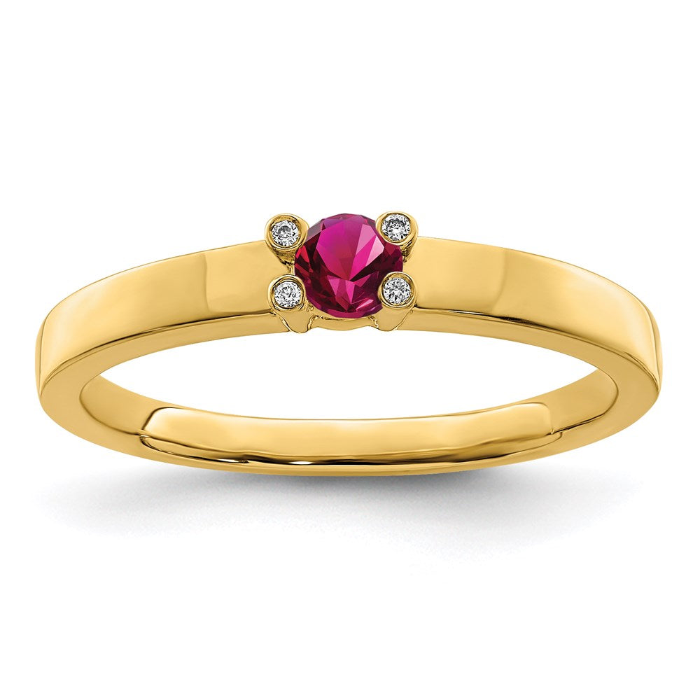 14K Family Jewelry Synthetic Stone & Diamond Set Ring