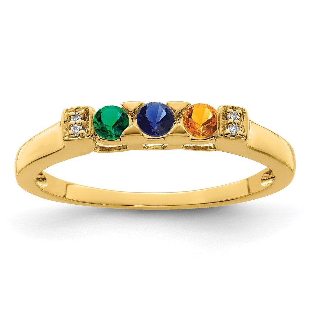 14K Family Jewelry Synthetic Stone & Diamond Set Ring