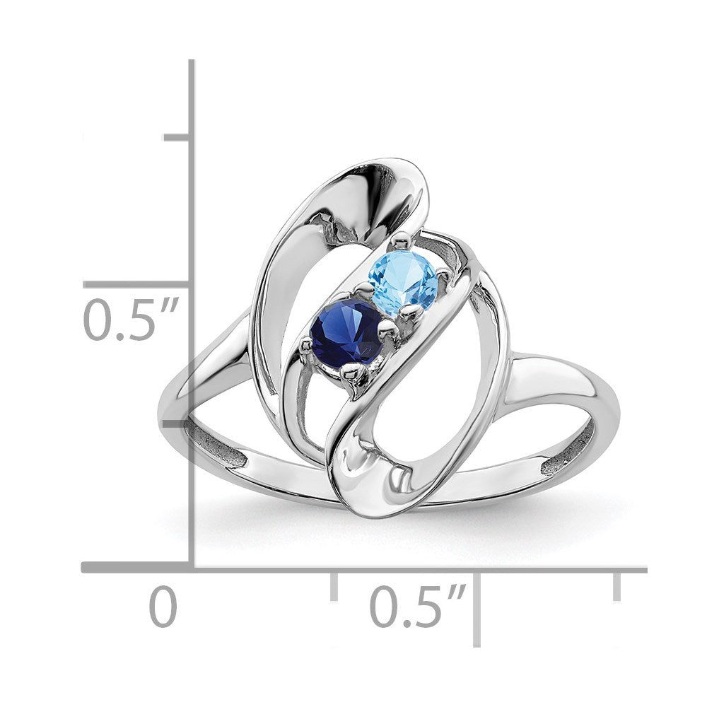 Sterling Silver Rhodium-plated Synthetic 2 Stone Mother's Ring
