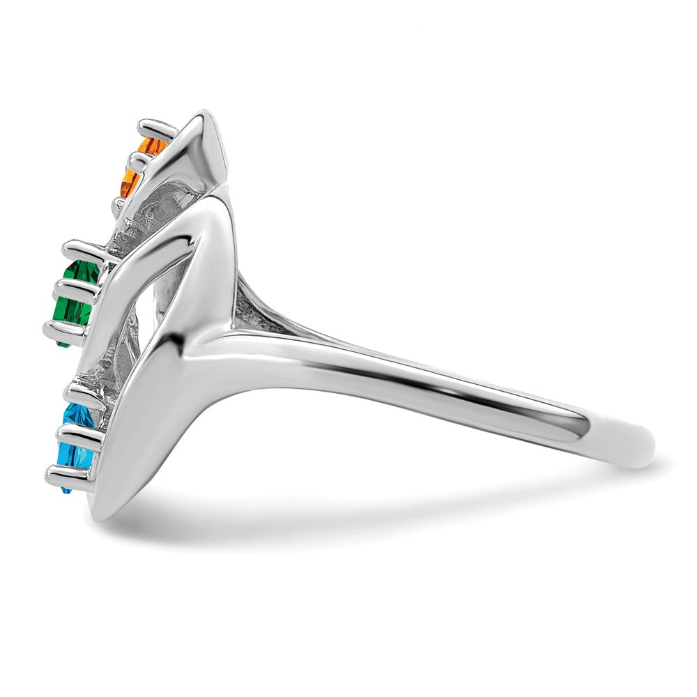Sterling Silver Rhodium-plated Synthetic 3 Stone Mother's Ring