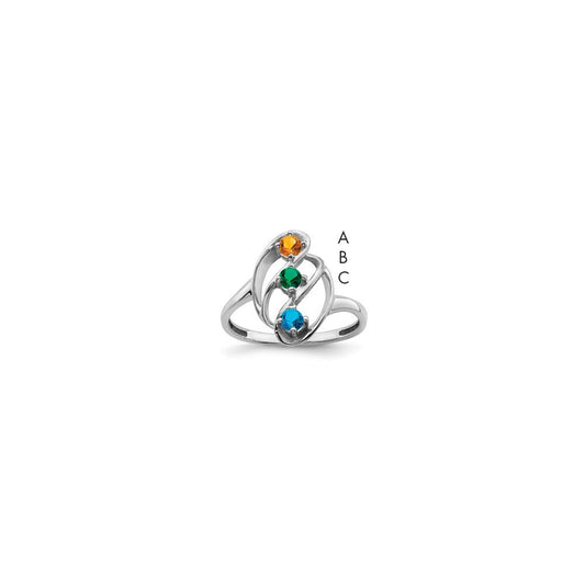 Sterling Silver Rhodium-plated Synthetic 3 Stone Mother's Ring