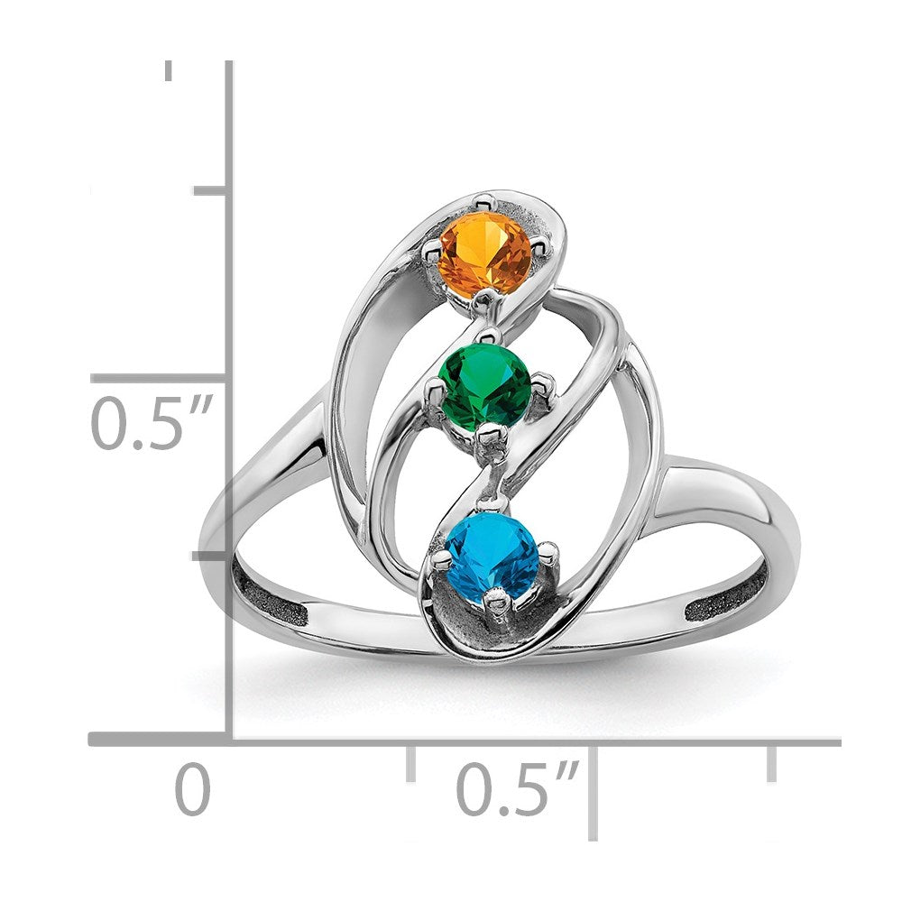 Sterling Silver Rhodium-plated Synthetic 3 Stone Mother's Ring
