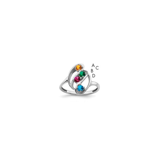 Sterling Silver Rhodium-plated Synthetic 4 Stone Mother's Ring