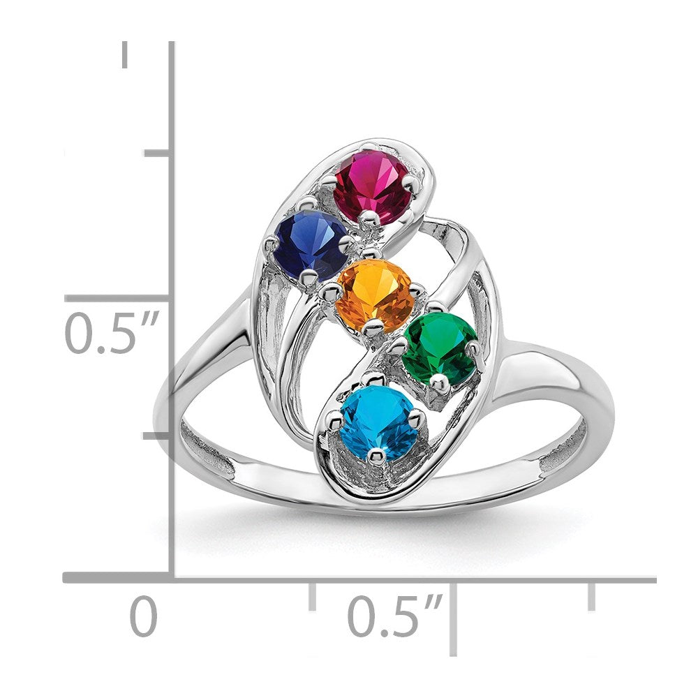 Sterling Silver Rhodium-plated Synthetic 5 Stone Mother's Ring
