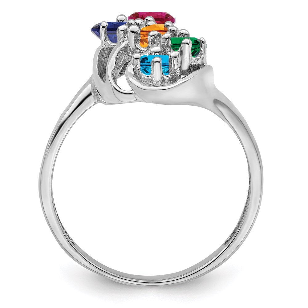 Sterling Silver Rhodium-plated Synthetic 5 Stone Mother's Ring