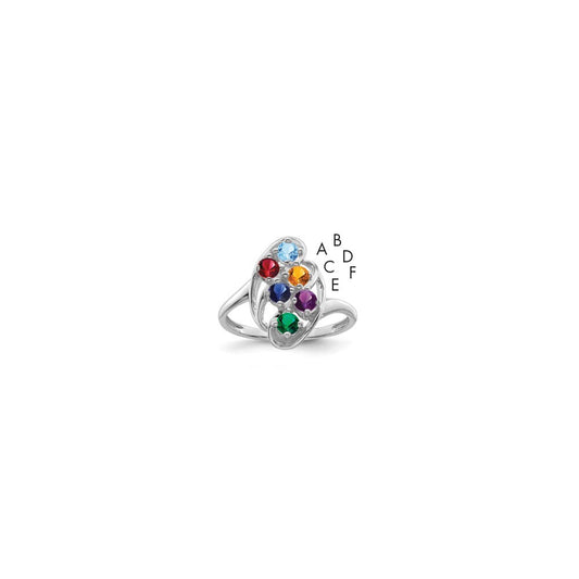 Sterling Silver Rhodium-plated Synthetic 6 Stone Mother's Ring