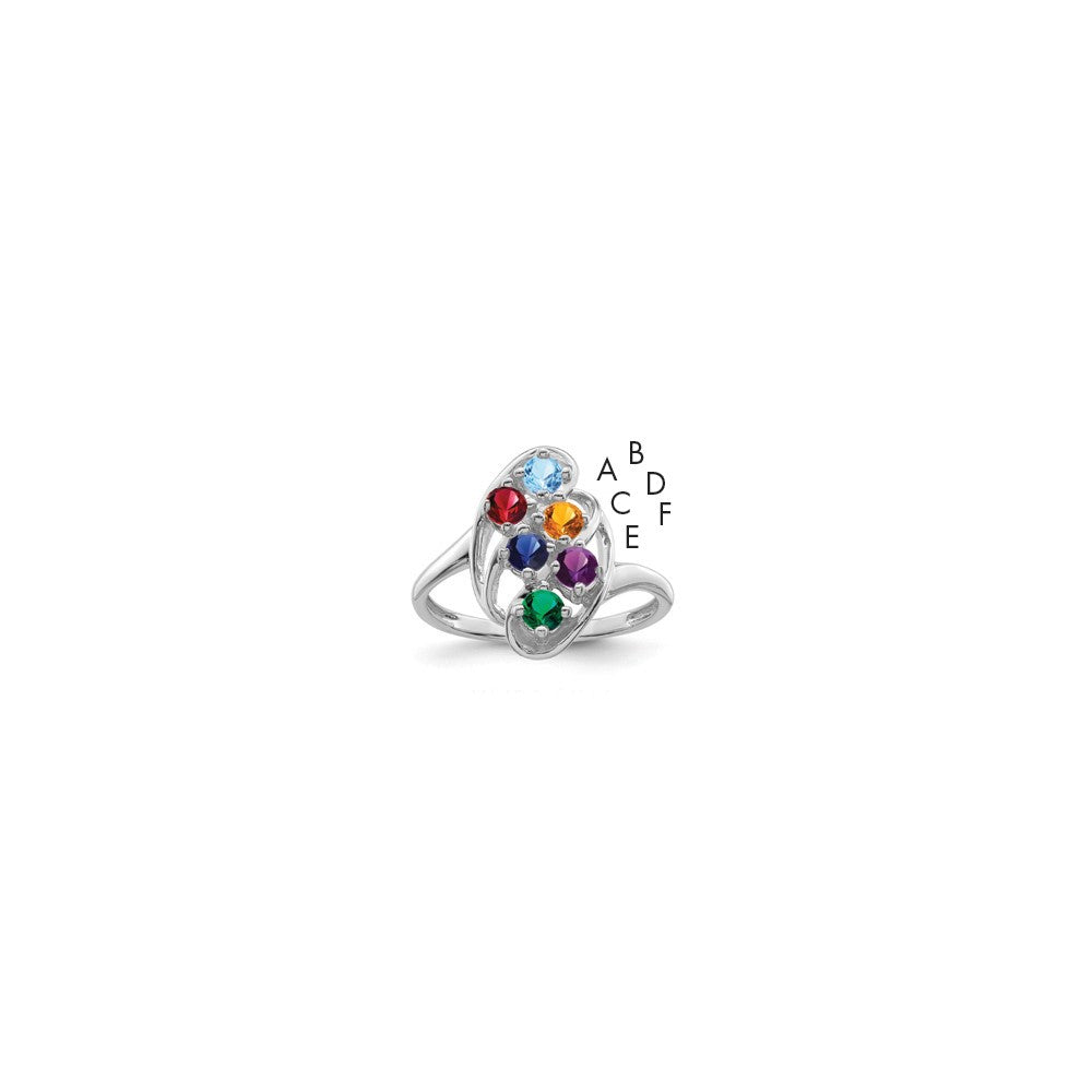 Sterling Silver Rhodium-plated Synthetic 6 Stone Mother's Ring