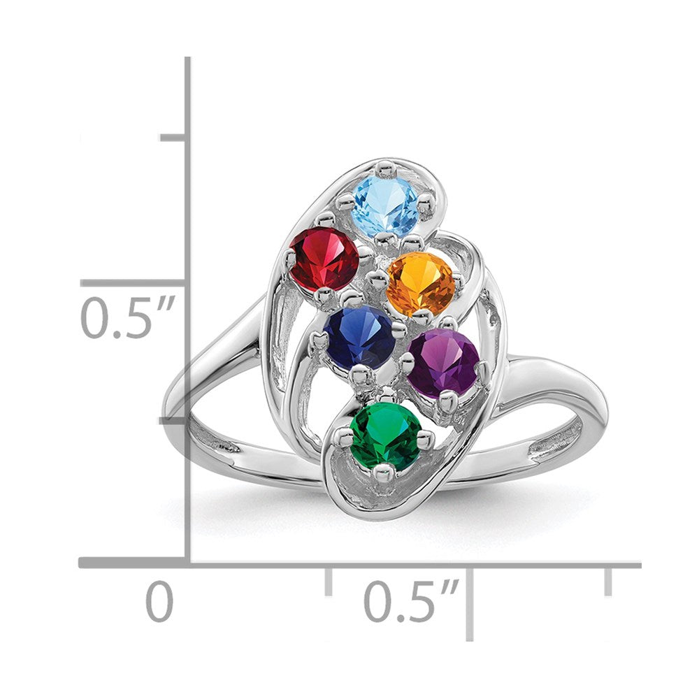 Sterling Silver Rhodium-plated Synthetic 6 Stone Mother's Ring