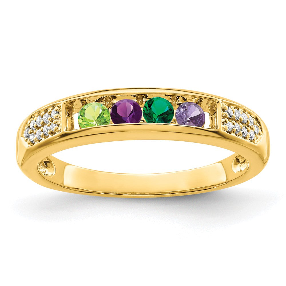 14K Family Jewelry Synthetic Stone & Diamond Set Ring