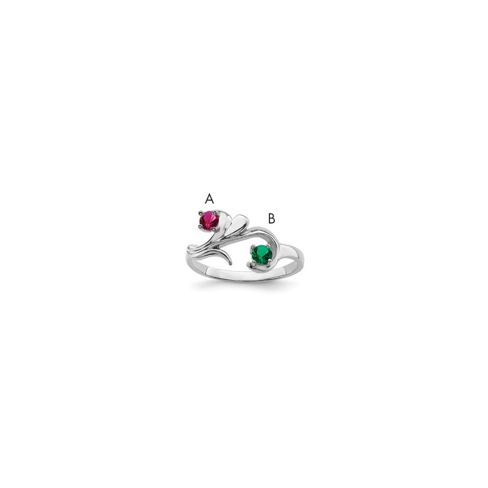 Sterling Silver Rhodium-plated Synthetic 2 Stone Mother's Ring
