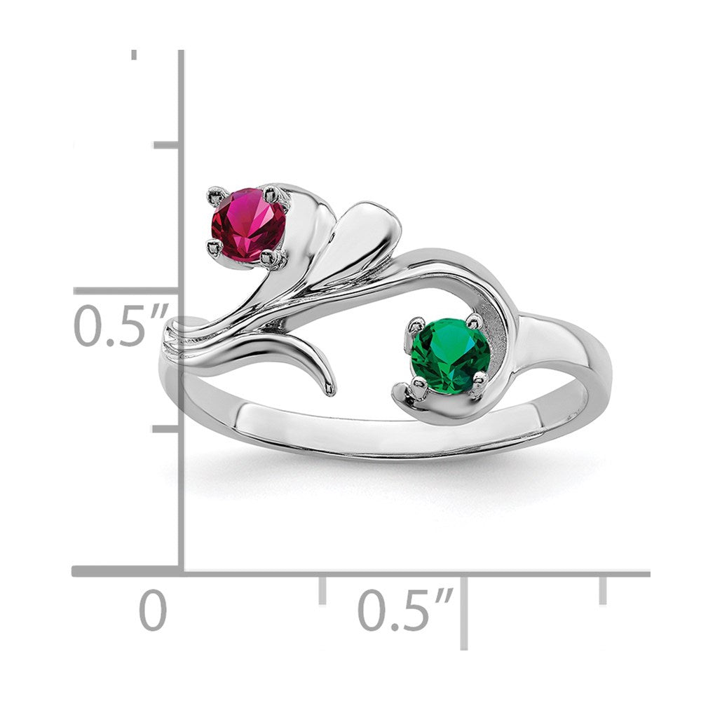 Sterling Silver Rhodium-plated Synthetic 2 Stone Mother's Ring