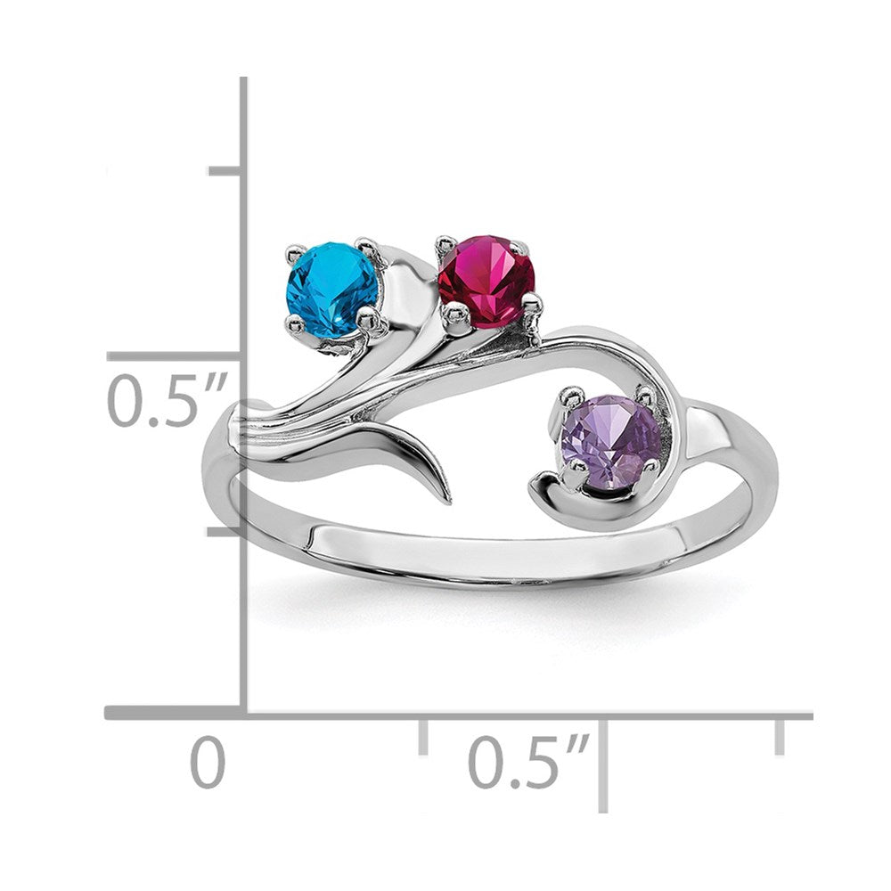 Sterling Silver Rhodium-plated Synthetic 3 Stone Mother's Ring