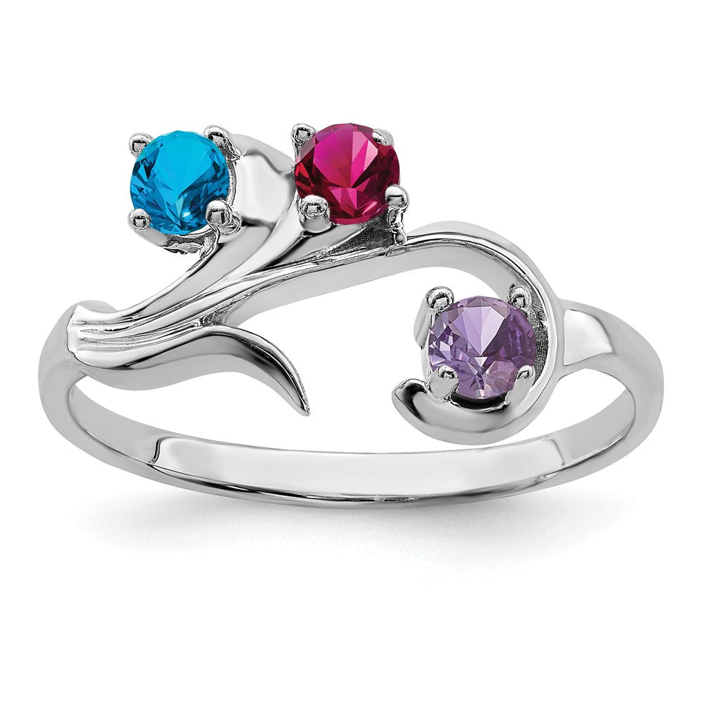 14k White Gold Genuine 3 Stone Mother's Ring