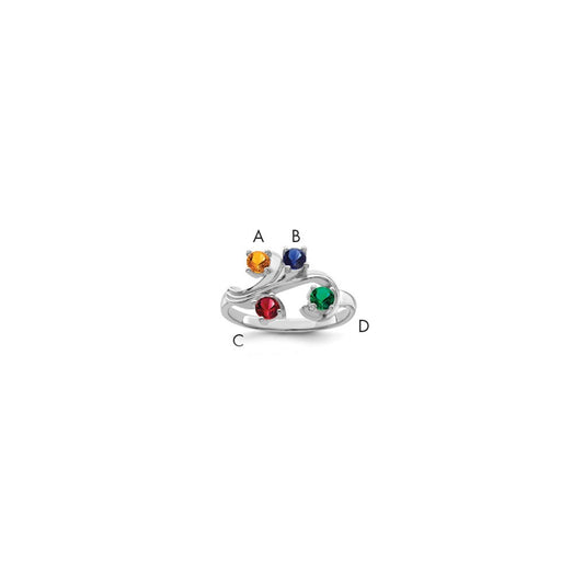 Sterling Silver Rhodium-plated Synthetic 4 Stone Mother's Ring