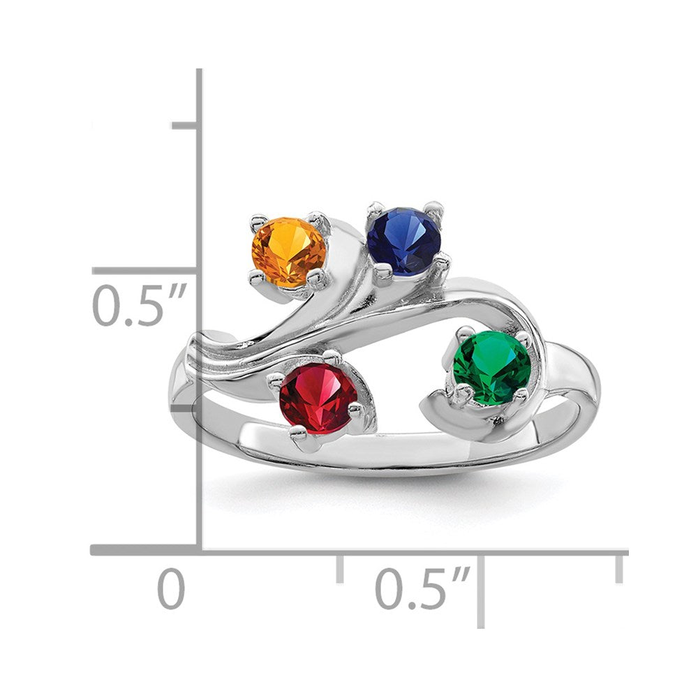 Sterling Silver Rhodium-plated Synthetic 4 Stone Mother's Ring