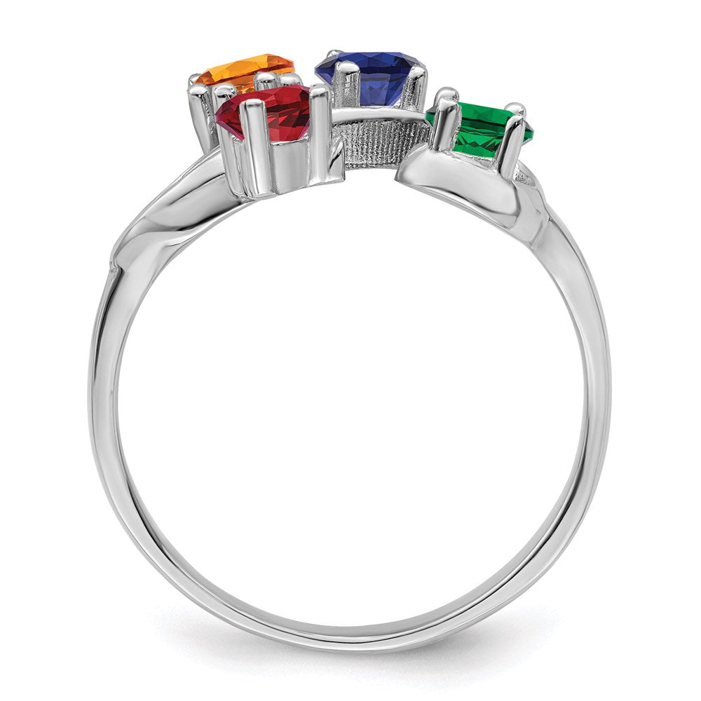 Sterling Silver Rhodium-plated Synthetic 4 Stone Mother's Ring