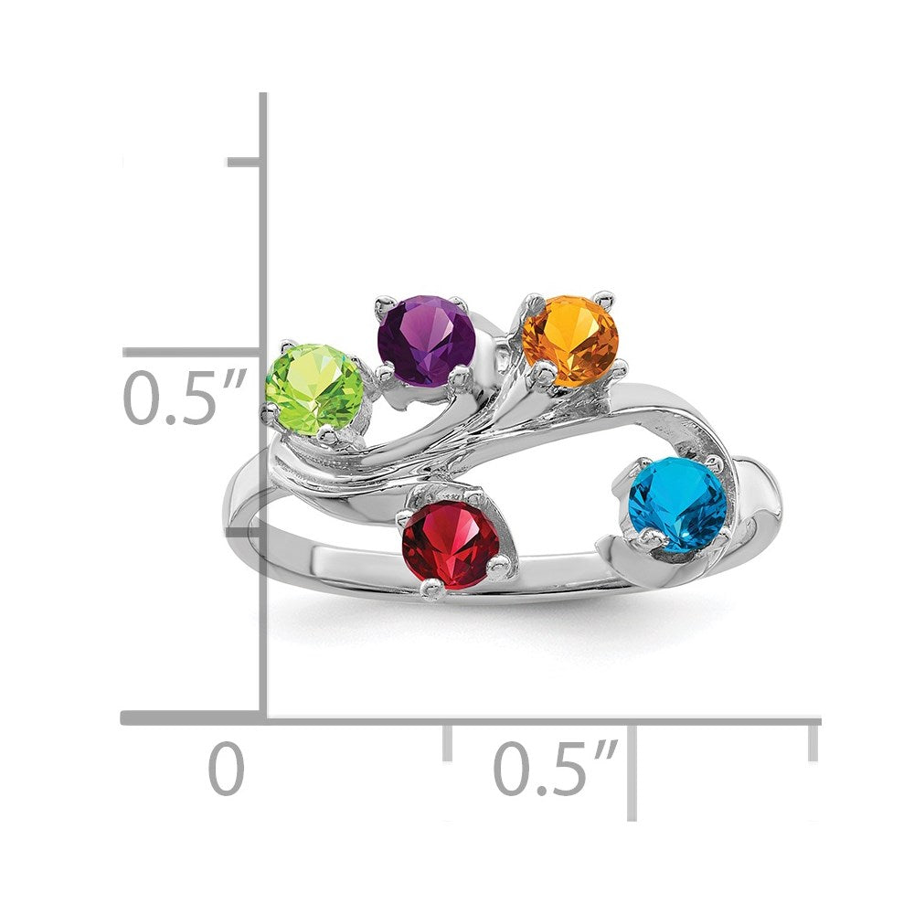 Sterling Silver Rhodium-plated Synthetic 5 Stone Mother's Ring