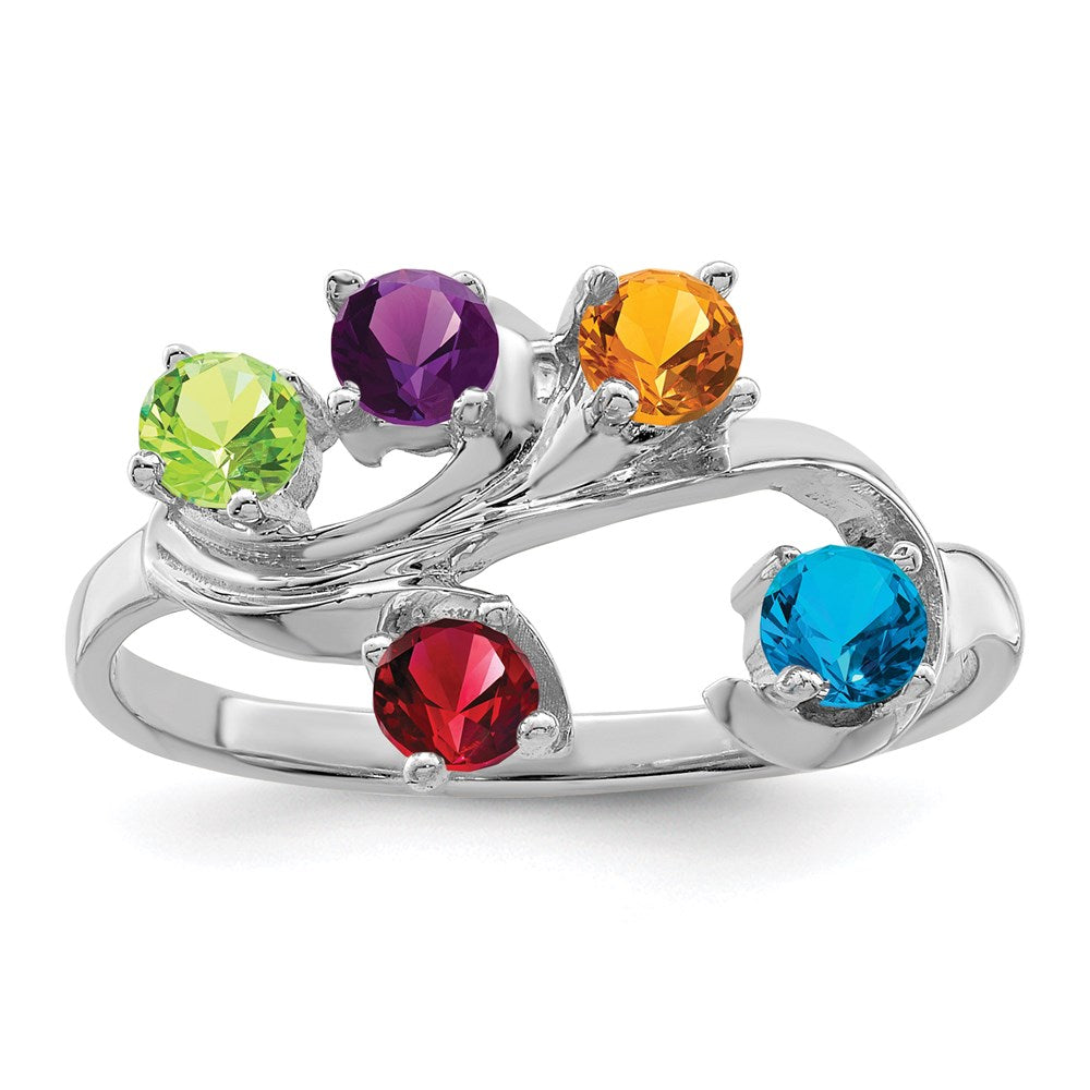 14k White Gold Synthetic Family Jewelry Ring