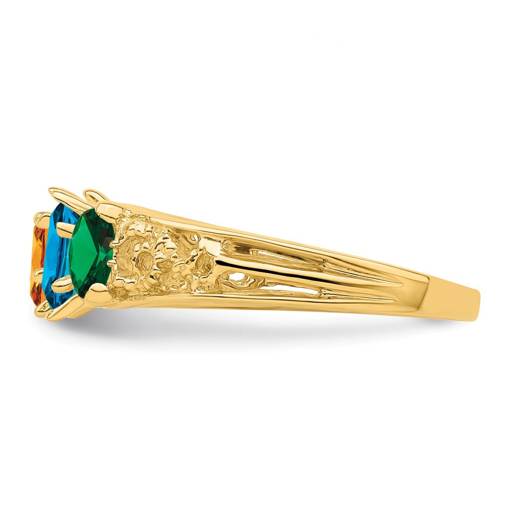 14k 3 Synthetic Stone Family Ring
