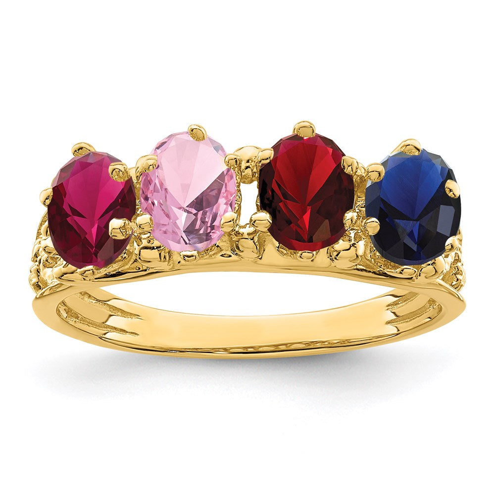 14k 4 Synthetic Stone Family Ring