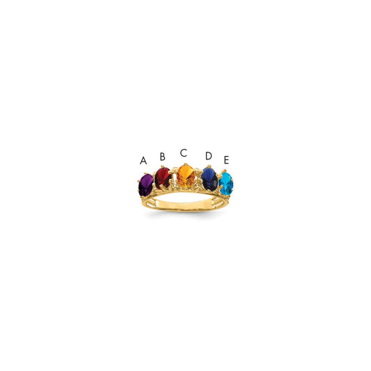 14k 5 Genuine Stone Family Ring