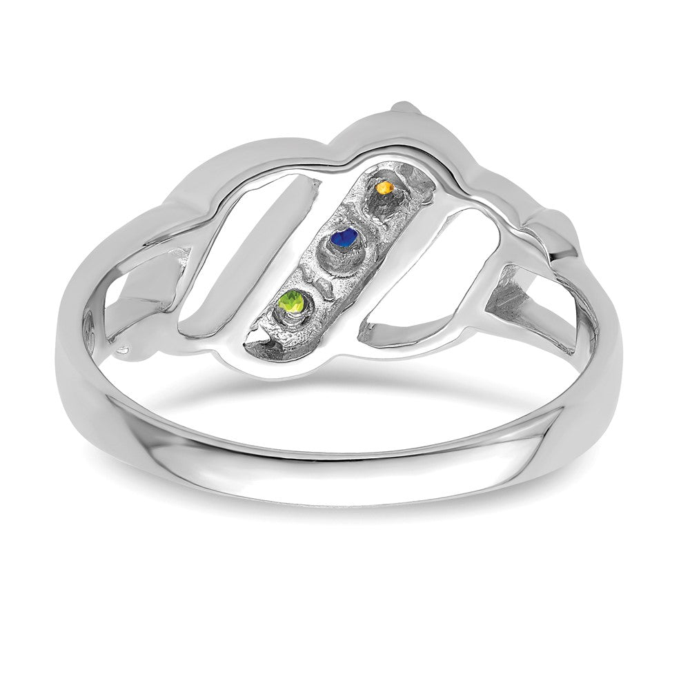 Sterling Silver Rhodium-plated Synthetic 3 Stone Mother's Ring