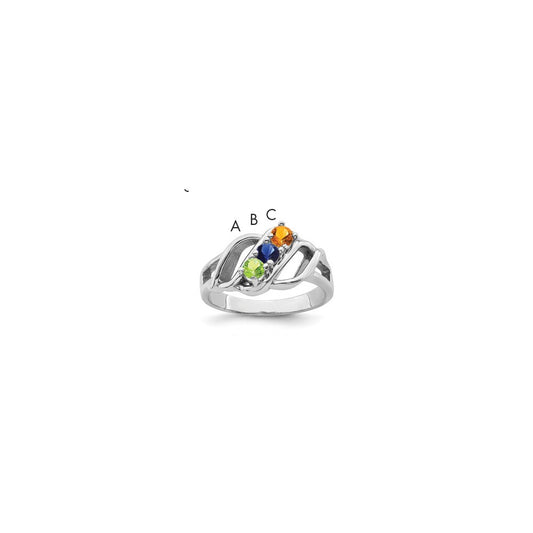 Sterling Silver Rhodium-plated Synthetic 3 Stone Mother's Ring