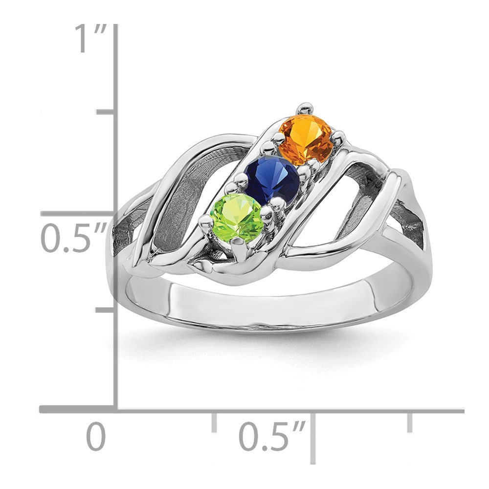 14k White Gold Genuine 3 Stone Mother's Ring